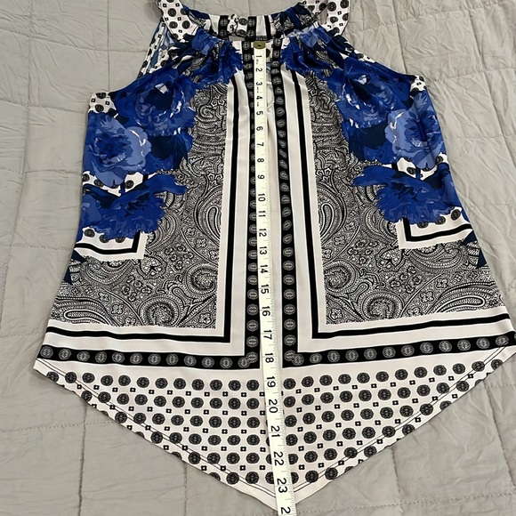 INC International Concepts Blue, White & Black Summer Top. Handkerchief hem. Sm - Picture 7 of 15